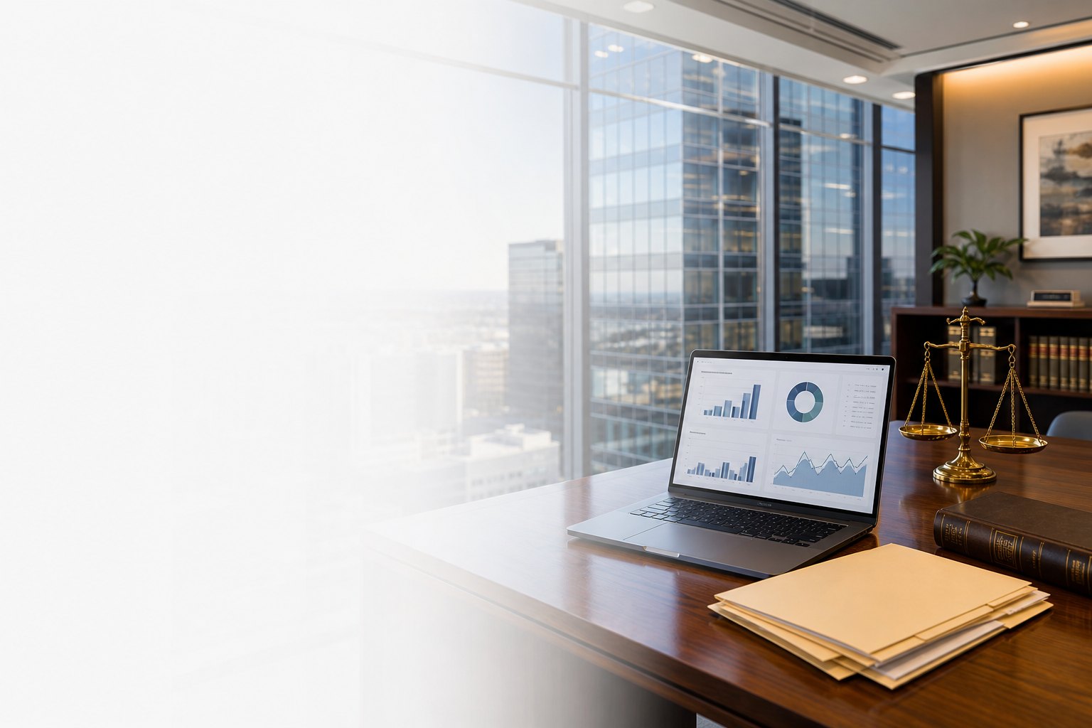 LawPractica office interior with legal practice software on the desk